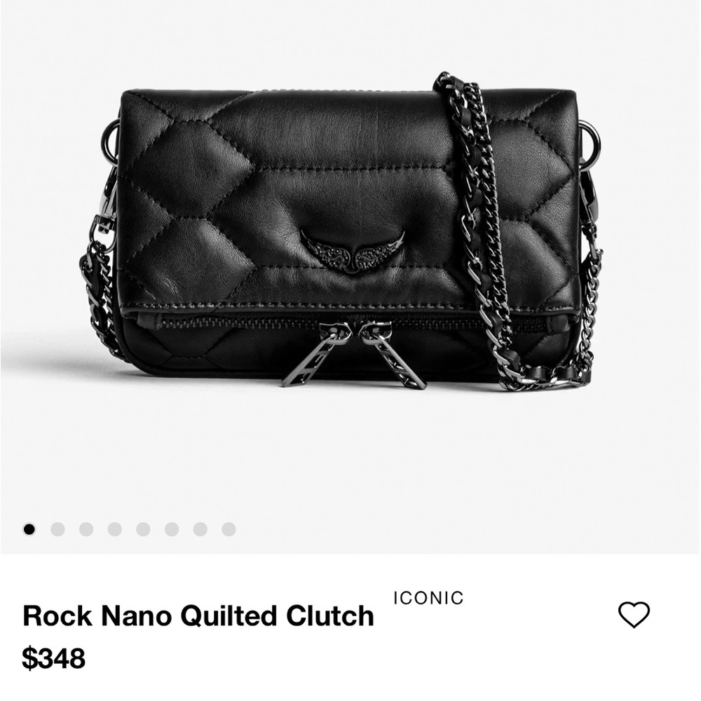 Zadig and Voltaire Black Nano Rock Quilted Clutch bag with chain
